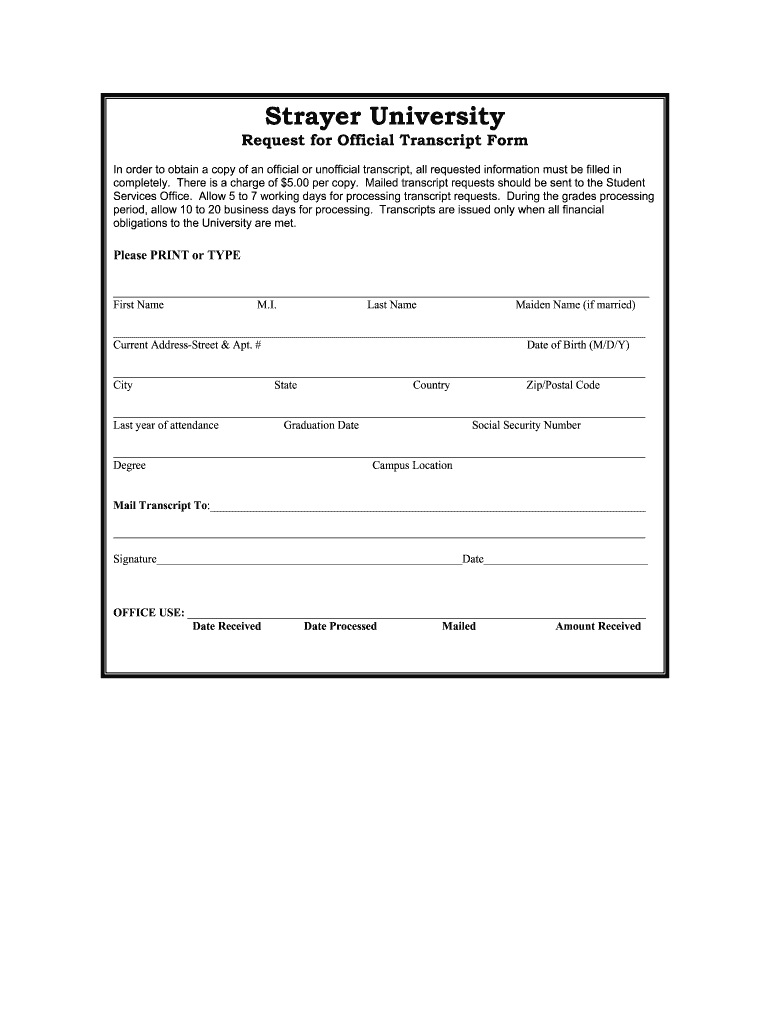 Strayer University Transcript Request  Form